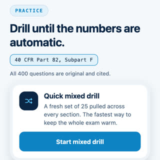 The practice screen, filtered by section