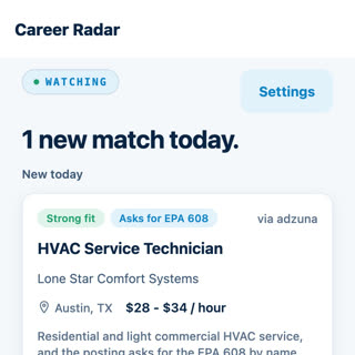 The Career Radar screen